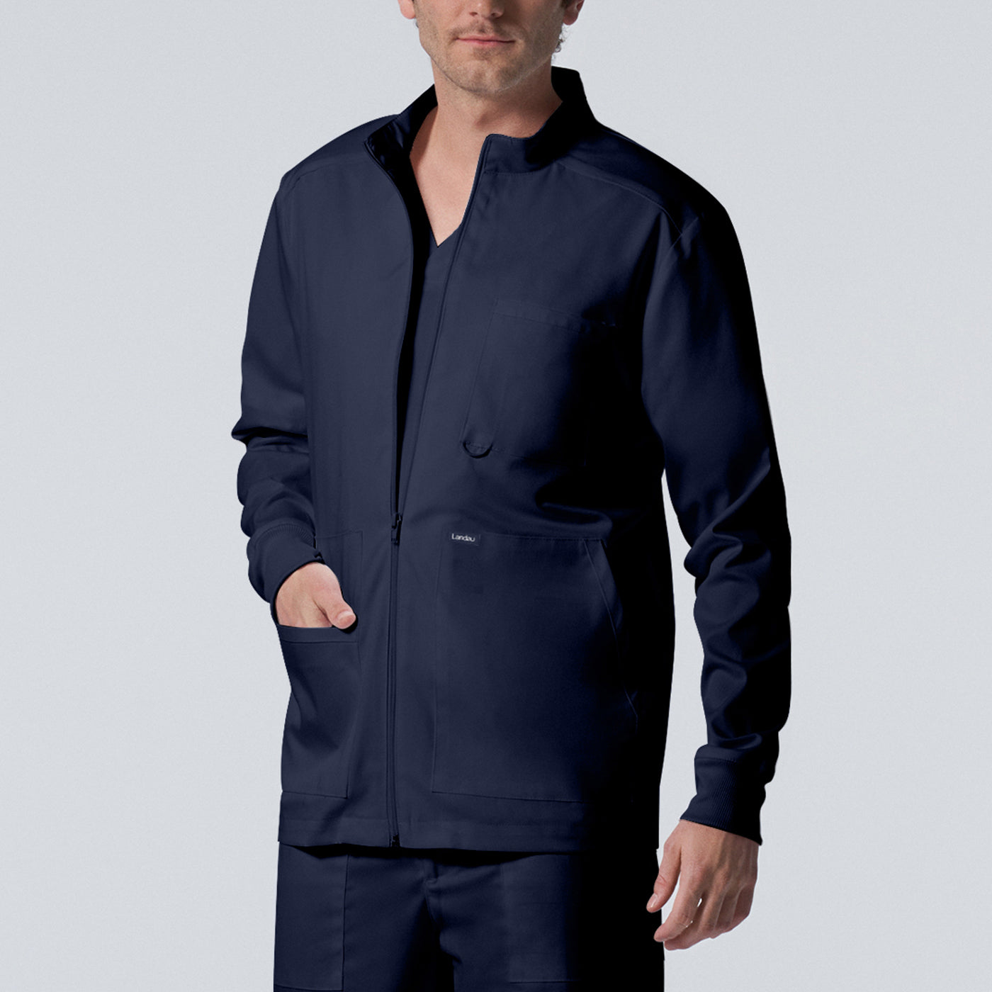 LJ702 White Cross Landau Men's 4-Pocket Scrub Jacket