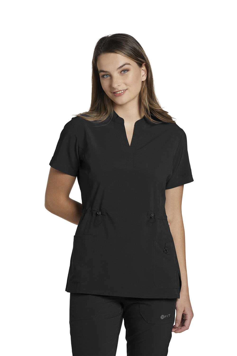 700 White Cross Fit Mandarin Collar Henley Cinched Women's Scrub Top ...